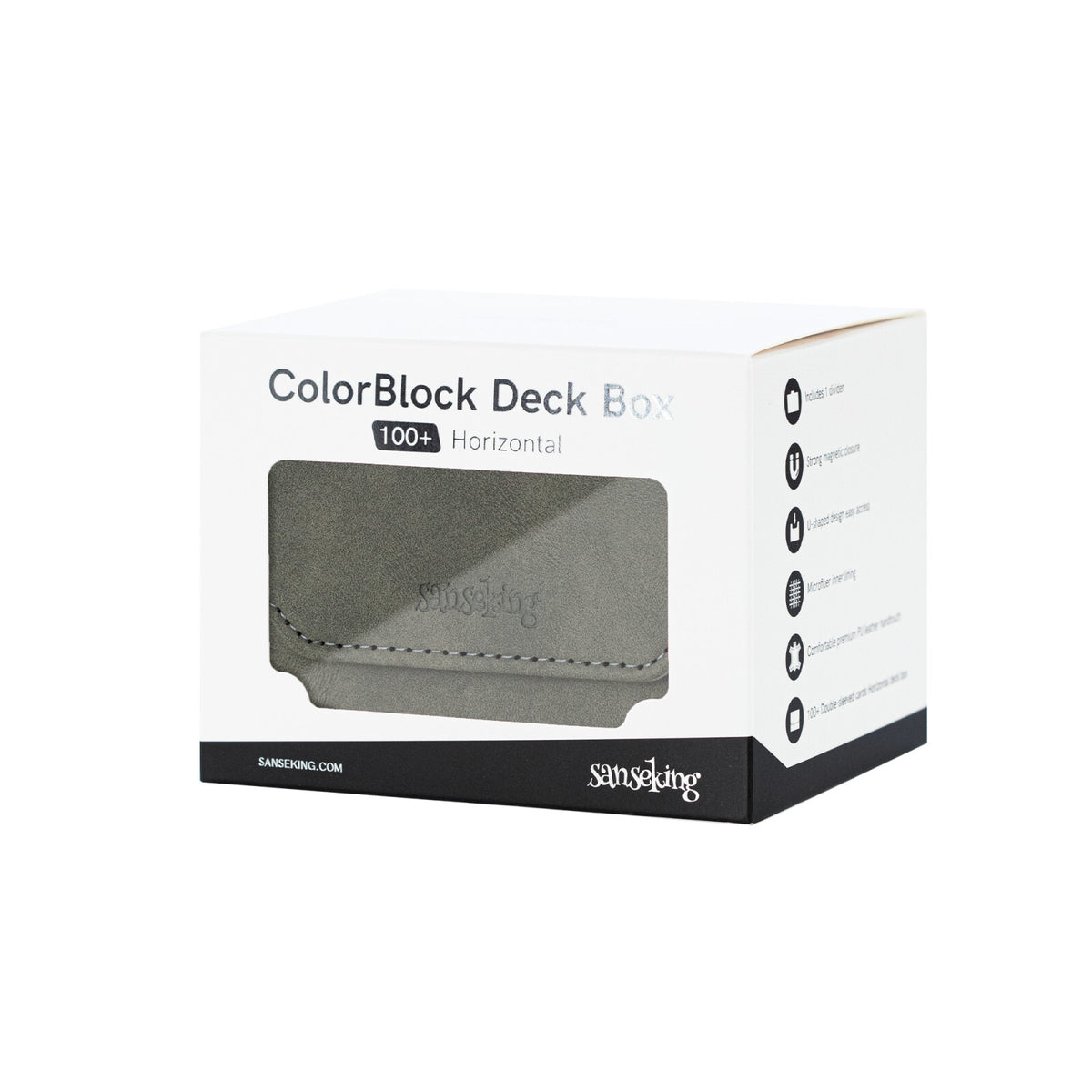 Horizontal Color-Block Pu Deck Box Greyish-green with 1 Divider