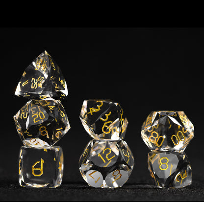 White Glass Diamond-Cut 7-Piece Dice Set