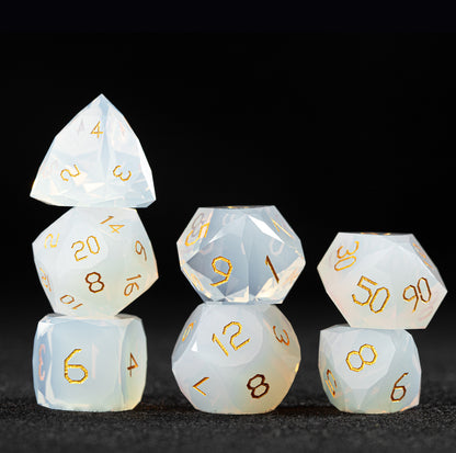 White Opalite Diamond-Cut 7-Piece Dice Set