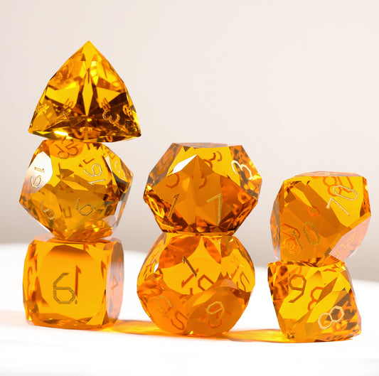 Orange Crystal Diamond-Cut 7-Piece Dice Set