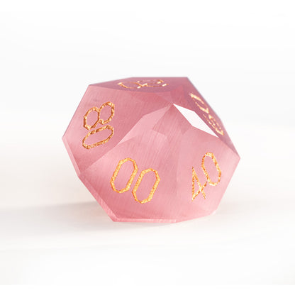 Pink Cat’s Eye Crystal Diamond-Cut 7-Piece Dice Set