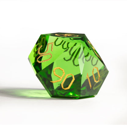 Green Crystal Diamond-Cut 7-Piece Dice Set