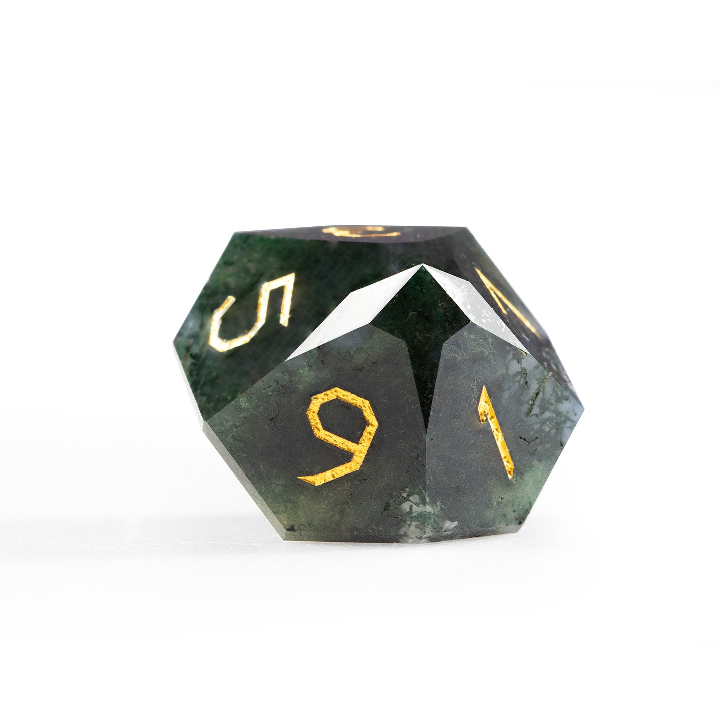 Moss Agate Diamond-Cut 7-Piece Dice Set