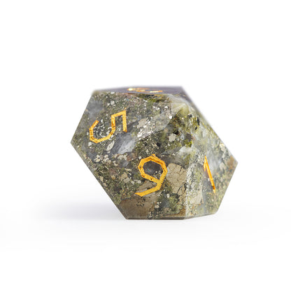 Green Goldstone Diamond-Cut 7-Piece Dice Set