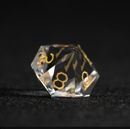 White Glass Diamond-Cut 7-Piece Dice Set