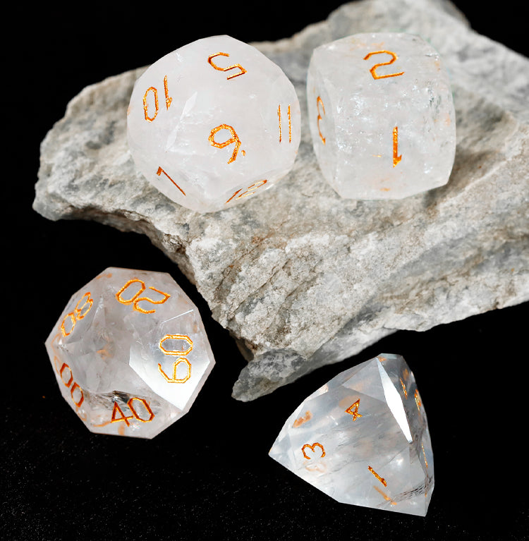 White Glaze Diamond-Cut 7-Piece Dice Set