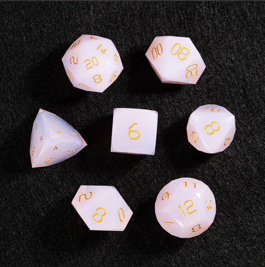 Pink Opalite Diamond-Cut 7-Piece Dice Set