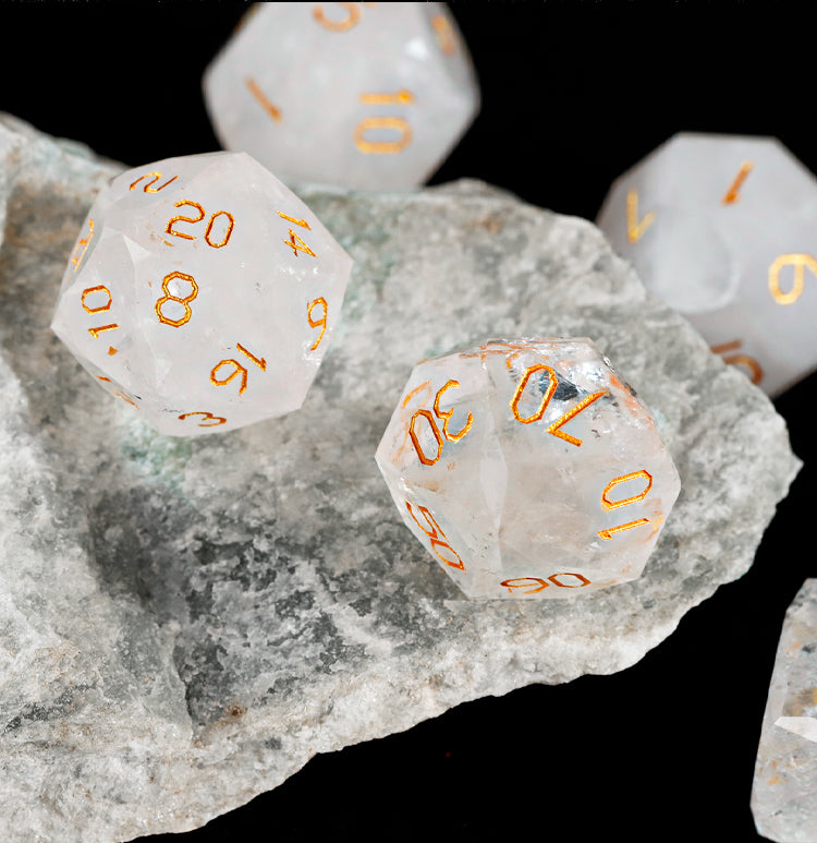 White Glaze Diamond-Cut 7-Piece Dice Set