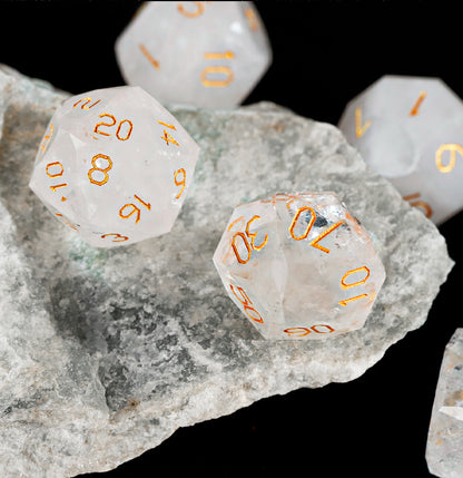 White Glaze Diamond-Cut 7-Piece Dice Set