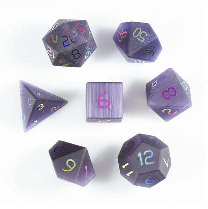 Violet Orchid Cat’s Eye Plated 7-Piece Polyhedral Dice Set