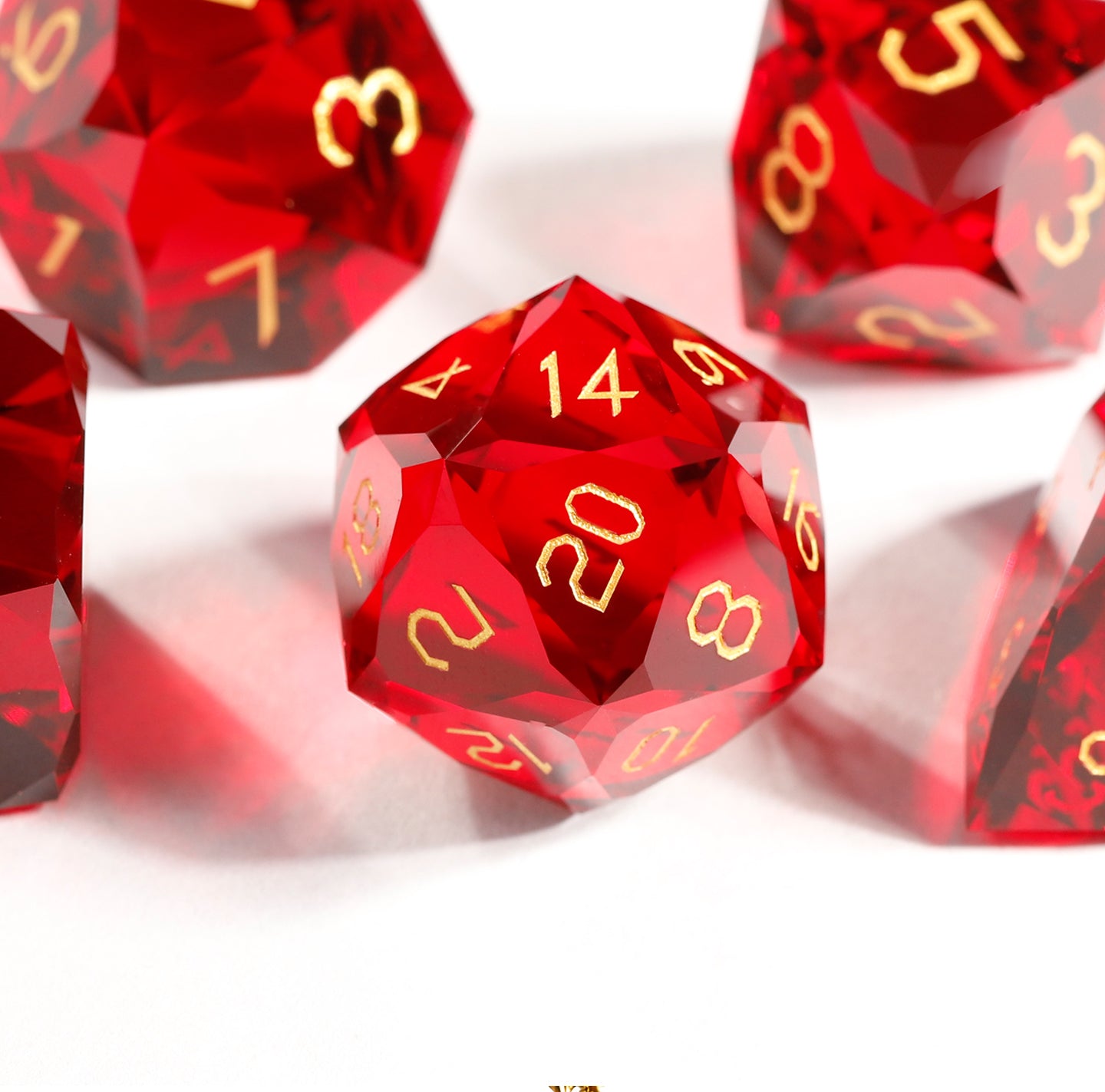 Red Crystal Diamond-Cut 7-Piece Dice Set