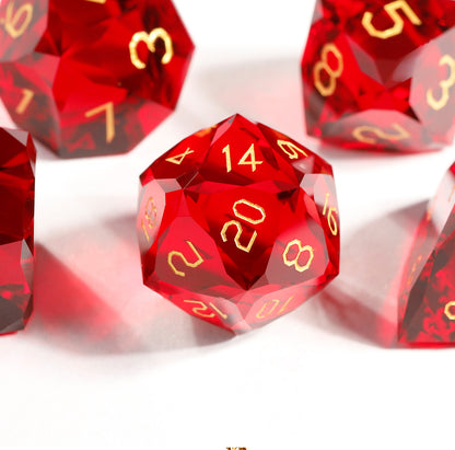 Red Crystal Diamond-Cut 7-Piece Dice Set