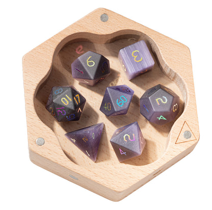 Violet Orchid Cat’s Eye Plated 7-Piece Polyhedral Dice Set