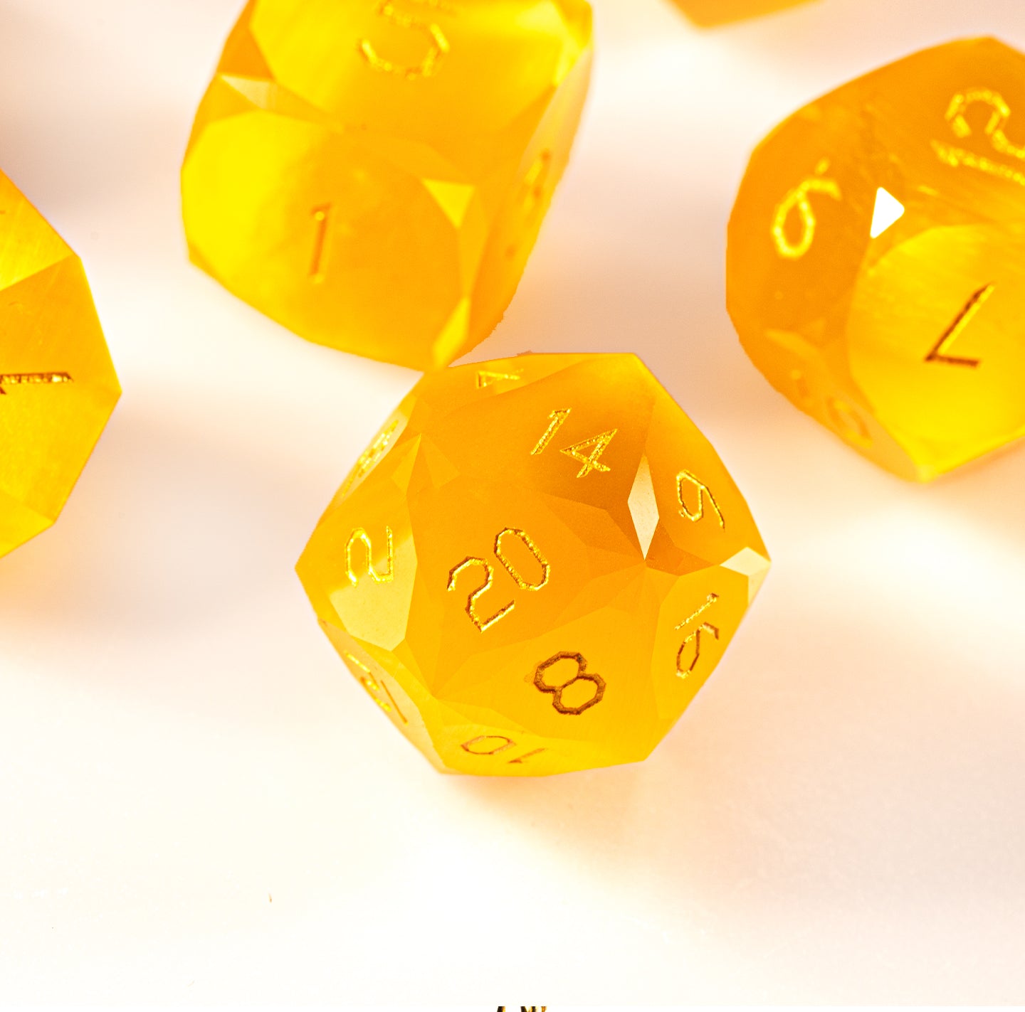 Yellow Cat’s Eye Crystal Diamond-Cut 7-Piece Dice Set