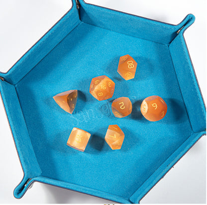 Amber Cat’s Eye Crystal Diamond-Cut 7-Piece Dice Set