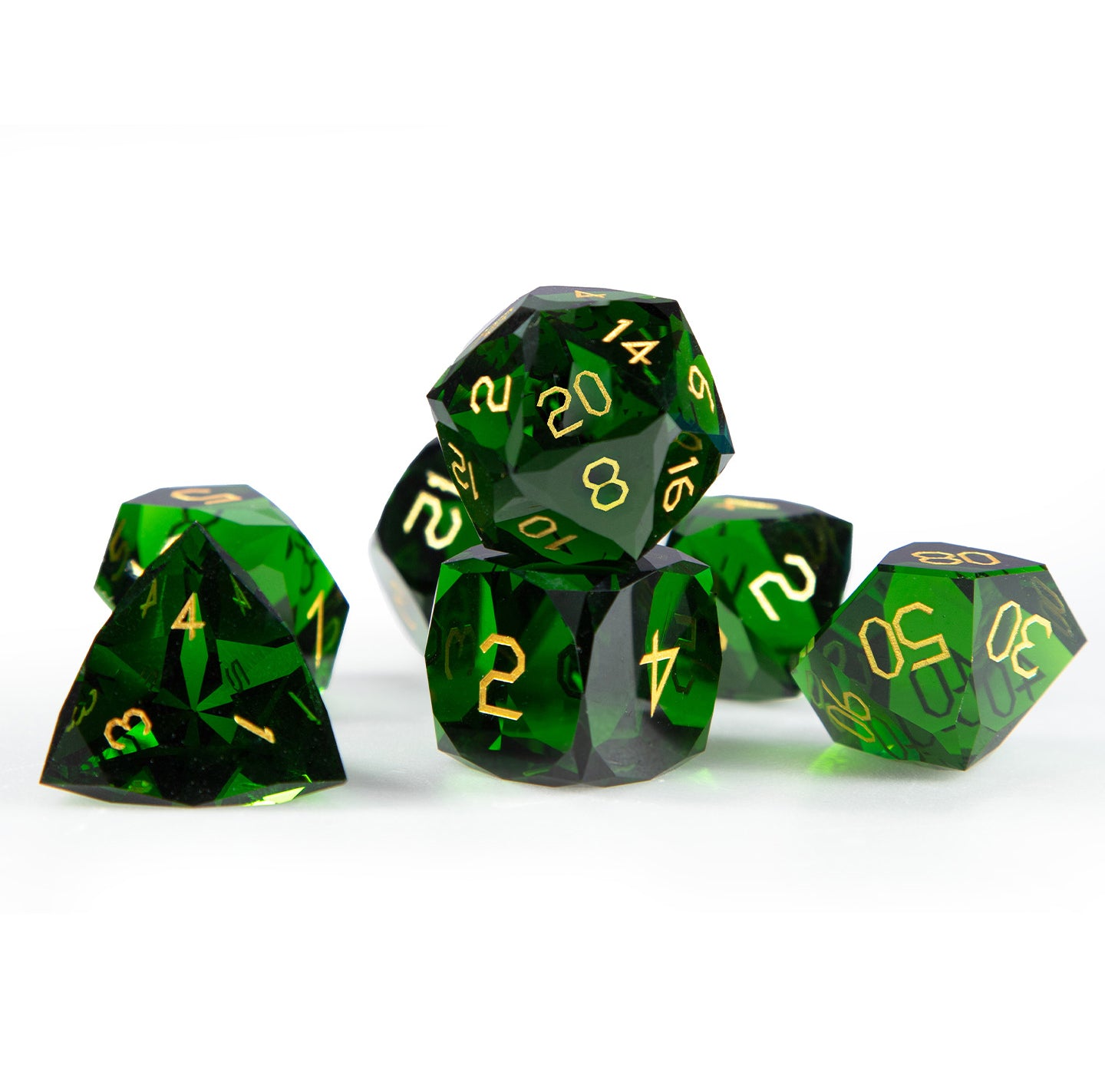 Olive Green Crystal Diamond-Cut 7-Piece Dice Set