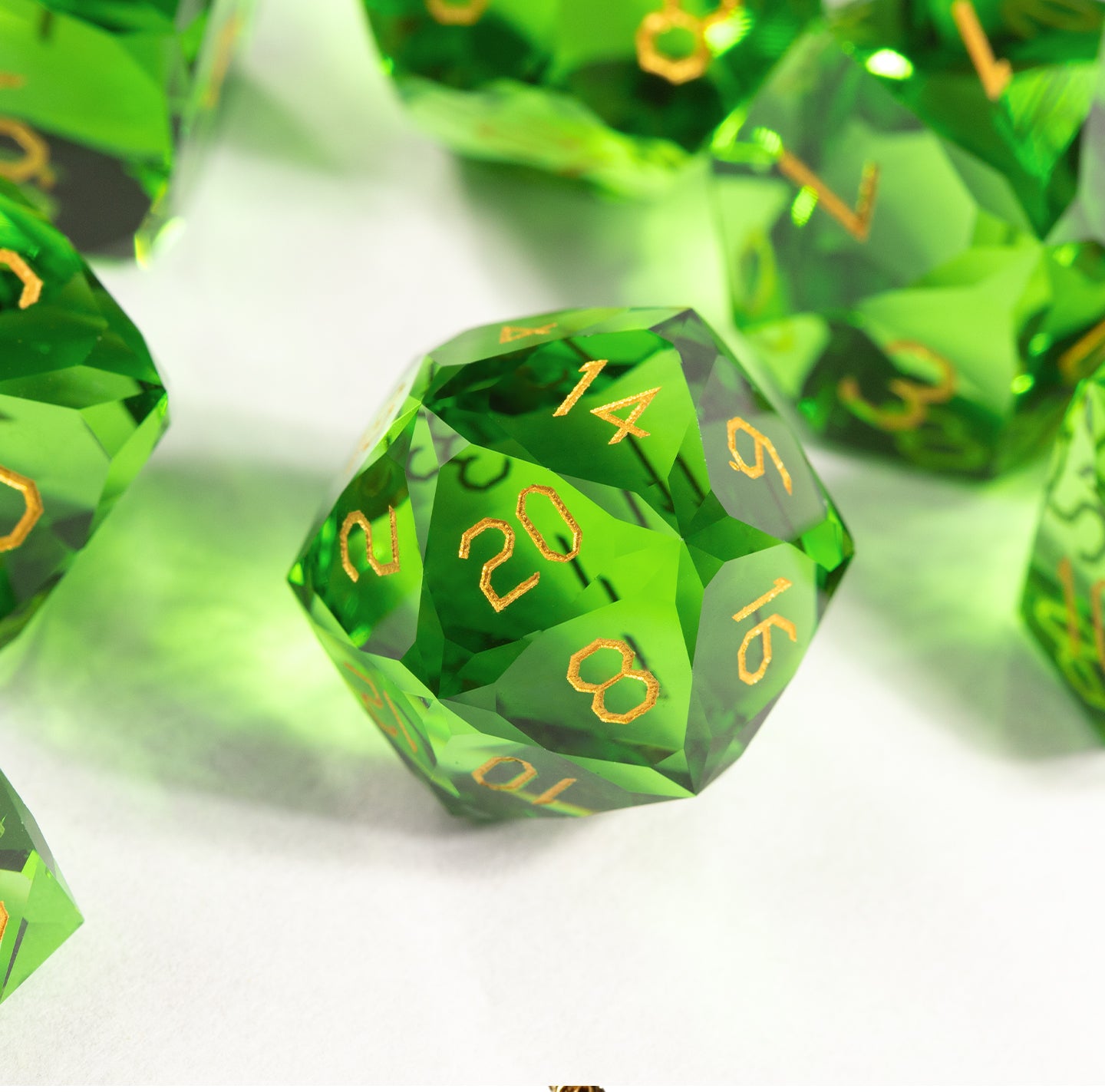 Green Crystal Diamond-Cut 7-Piece Dice Set