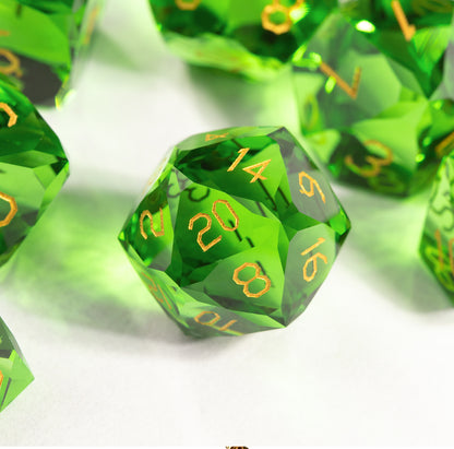 Green Crystal Diamond-Cut 7-Piece Dice Set