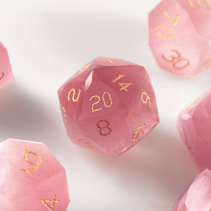 Pink Cat’s Eye Crystal Diamond-Cut 7-Piece Dice Set
