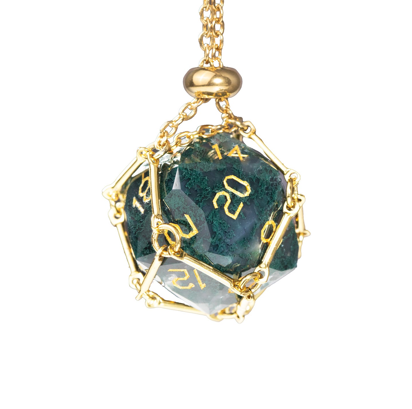 Moss Agate Diamond-Cut 7-Piece Dice Set