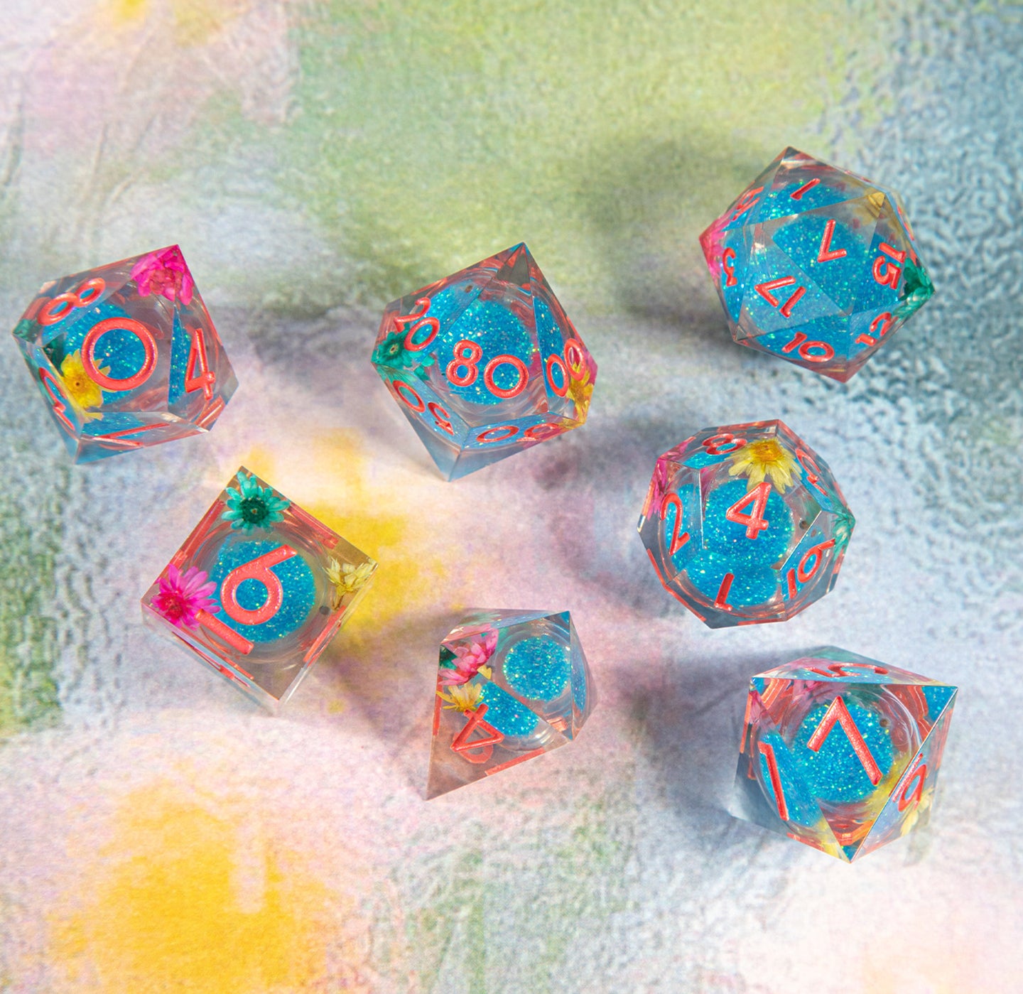Azure Bloom Reverie 7-Piece Polyhedral Dice Set