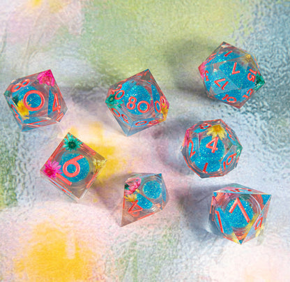 Azure Bloom Reverie 7-Piece Polyhedral Dice Set