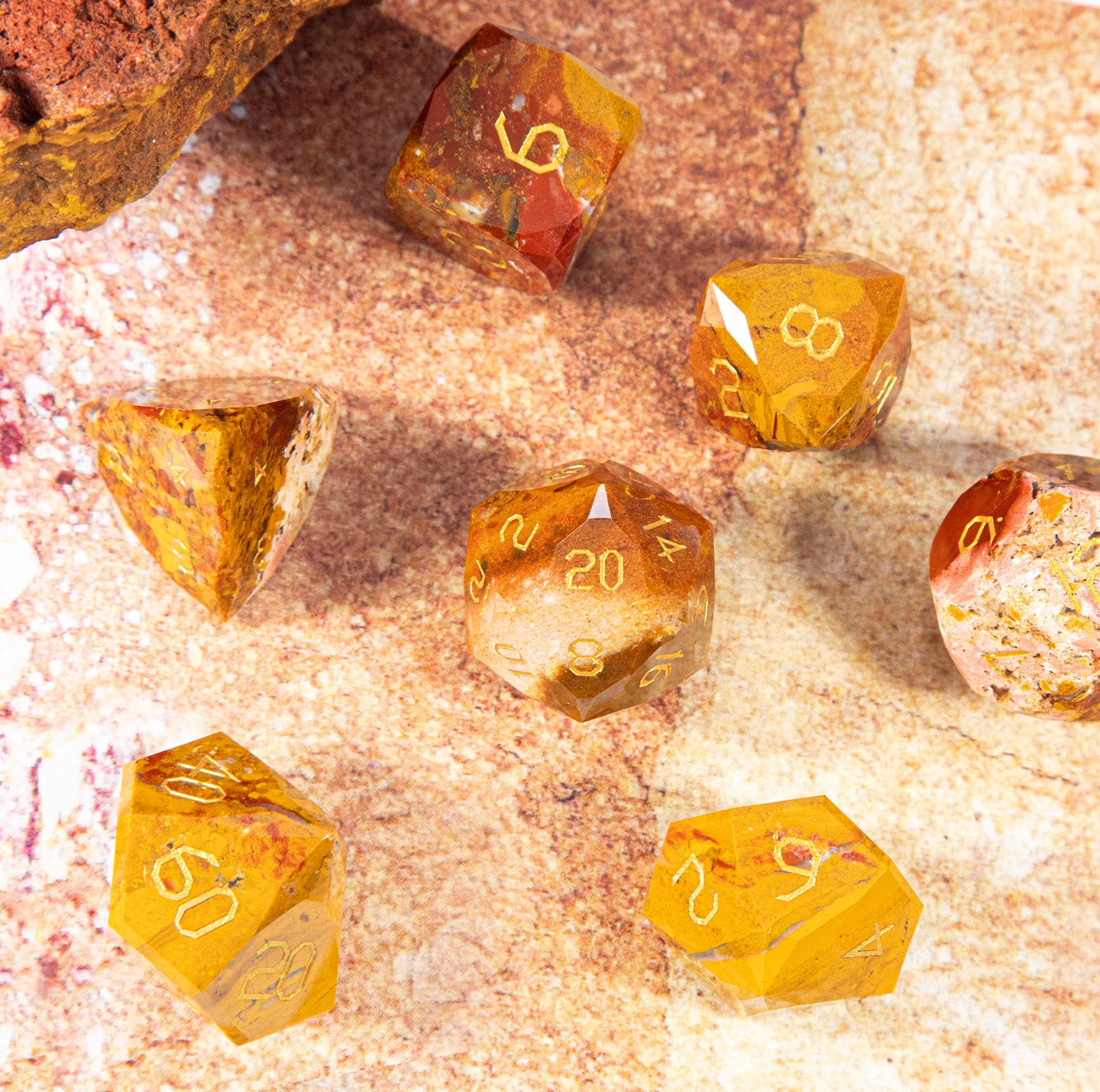 Ocean Agate Diamond-Cut 7-Piece Dice Set