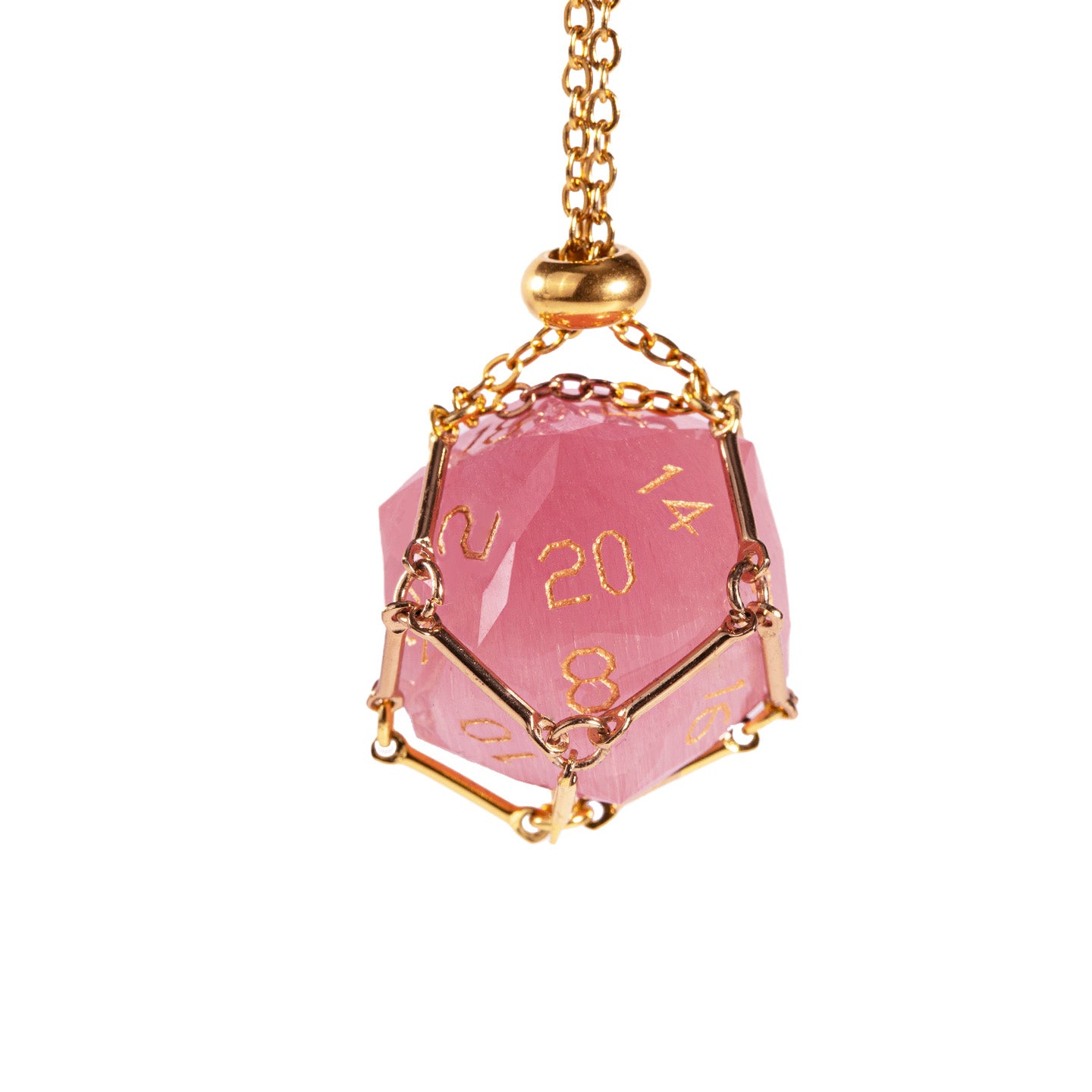 Pink Cat’s Eye Crystal Diamond-Cut 7-Piece Dice Set