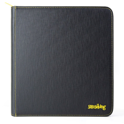 Black Grid 4/9/12-Pocket PU Binder with Waffle Pages