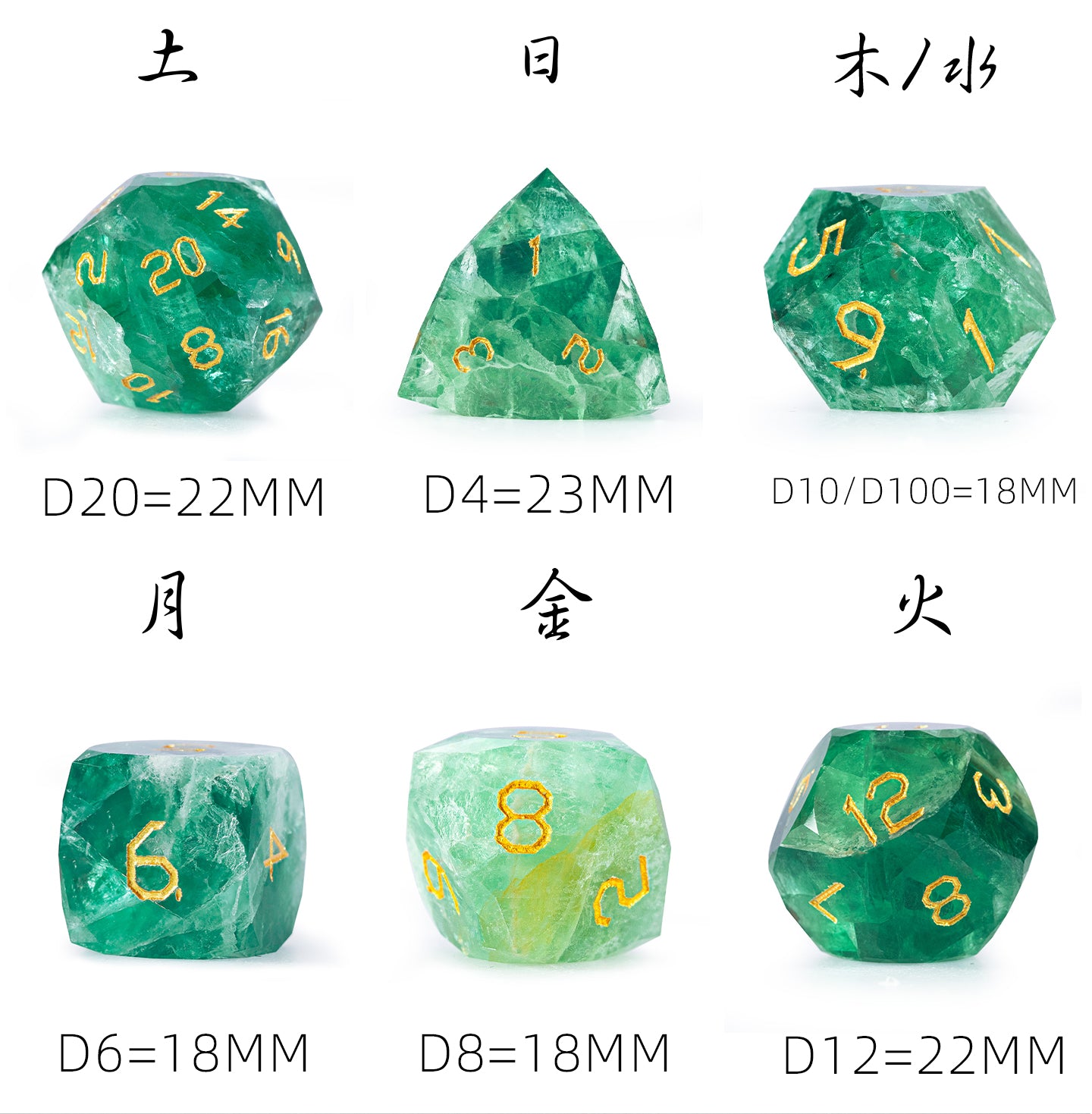 Green Fluorite Diamond-Cut 7-Piece Dice Set