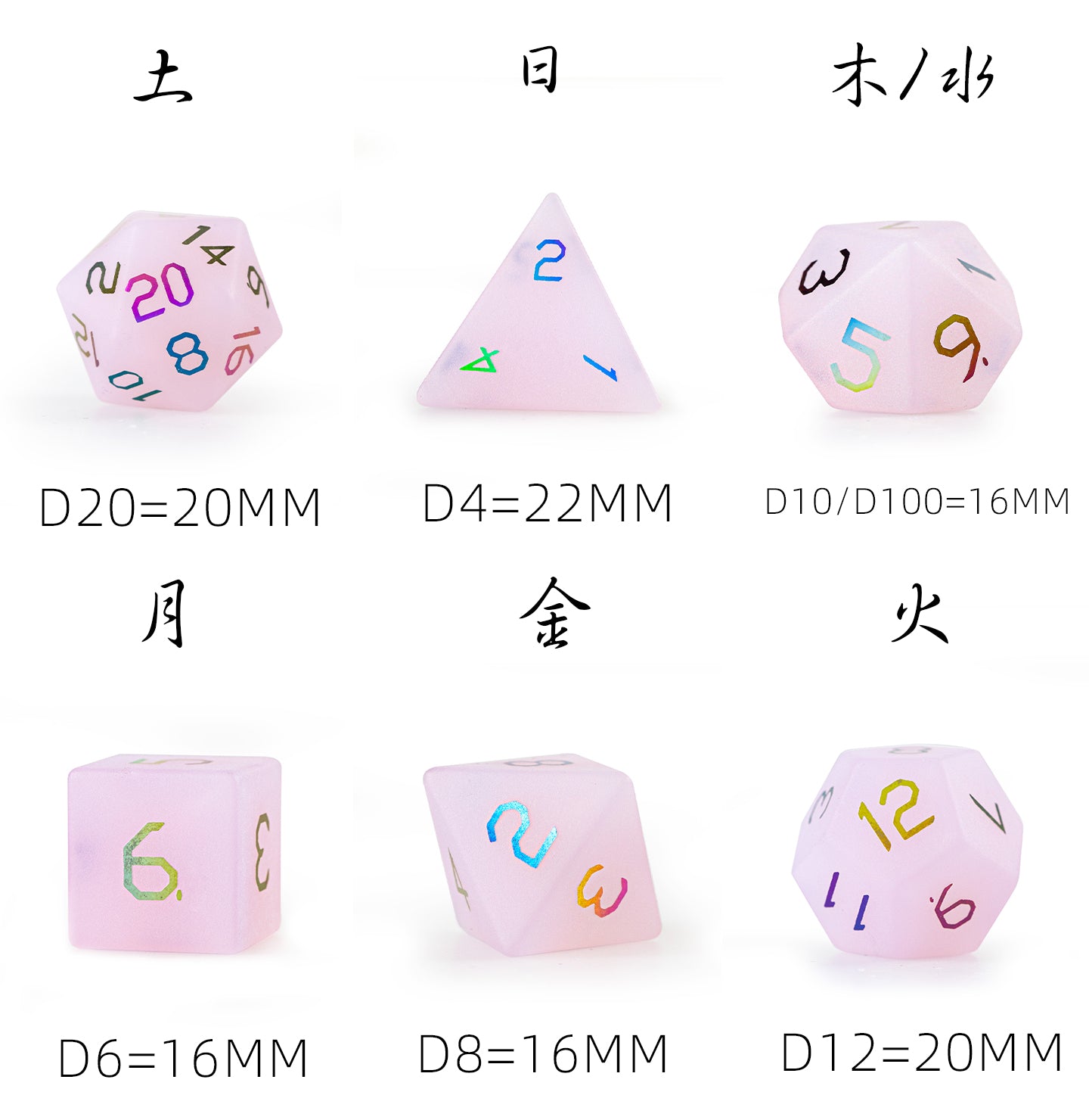 Rose Opaline Plated 7-Piece Polyhedral Dice Set