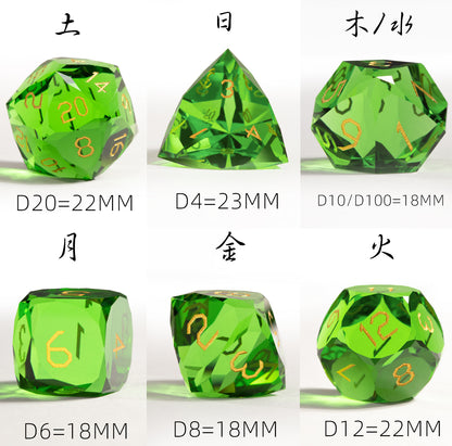Green Crystal Diamond-Cut 7-Piece Dice Set