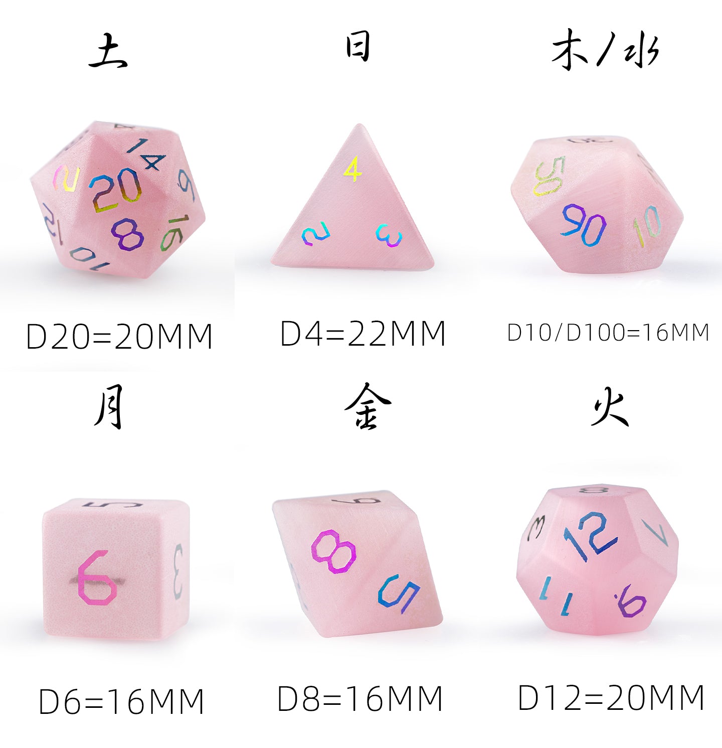 Pink Cat’s Eye Plated 7-Piece Polyhedral Dice Set