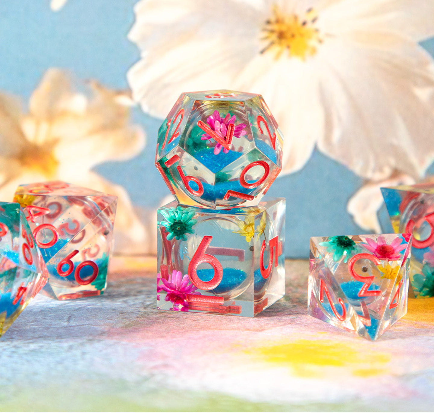 Azure Bloom Reverie 7-Piece Polyhedral Dice Set