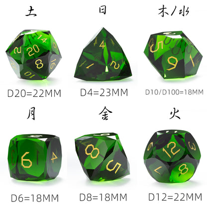 Olive Green Crystal Diamond-Cut 7-Piece Dice Set