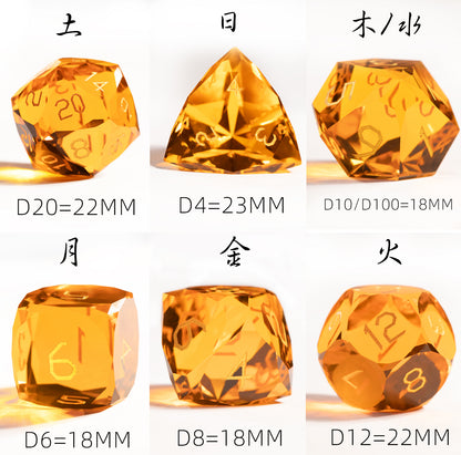 Orange Crystal Diamond-Cut 7-Piece Dice Set