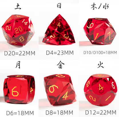 Red Crystal Diamond-Cut 7-Piece Dice Set