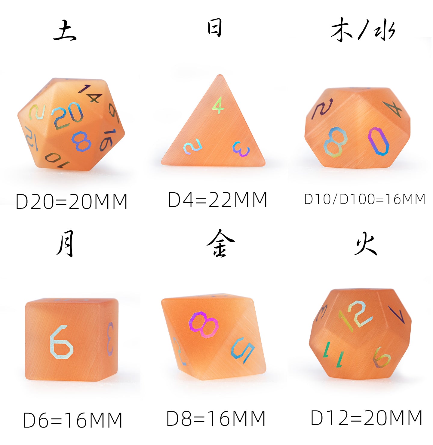 Amber Cat’s Eye Plated 7-Piece Polyhedral Dice Set