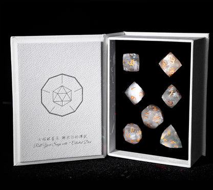 White Glaze Diamond-Cut 7-Piece Dice Set