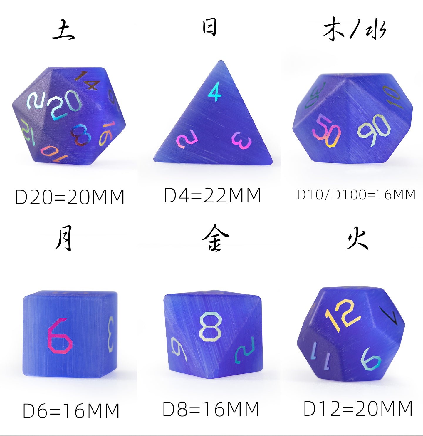 Royal Blue Cat Plated 7-Piece Polyhedral Dice Set