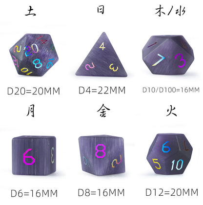 Violet Orchid Cat’s Eye Plated 7-Piece Polyhedral Dice Set