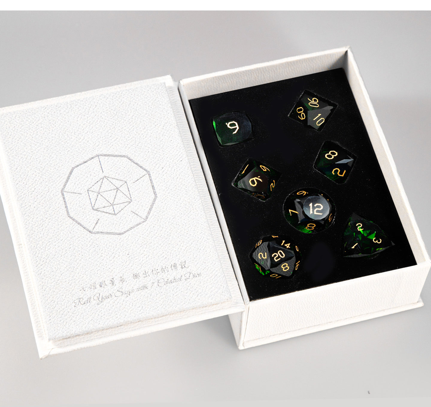 Olive Green Crystal Diamond-Cut 7-Piece Dice Set