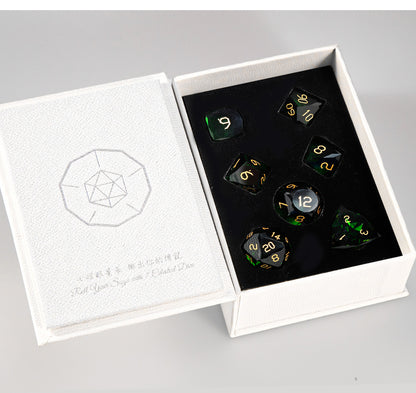 Olive Green Crystal Diamond-Cut 7-Piece Dice Set