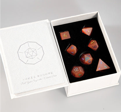 Crimson Cat’s Eye Plated 7-Piece Polyhedral Dice Set