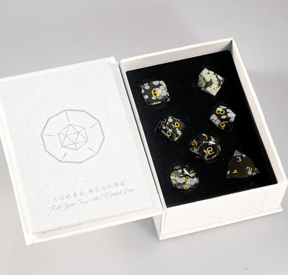 Snowflake Obsidian Diamond-Cut 7-Piece Dice Set
