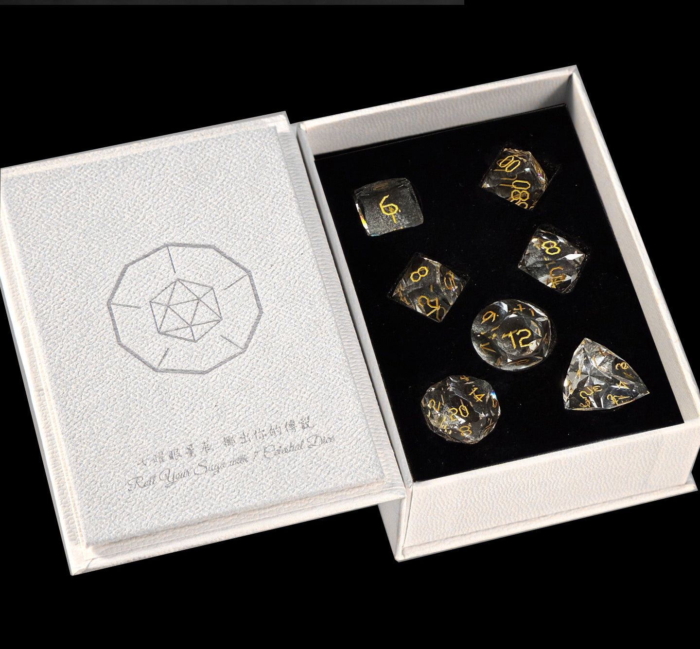 White Glass Diamond-Cut 7-Piece Dice Set