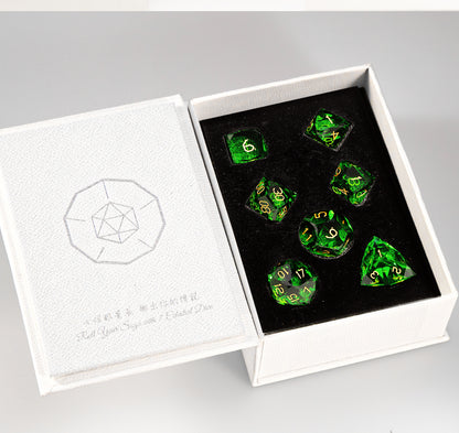 Green Crystal Diamond-Cut 7-Piece Dice Set