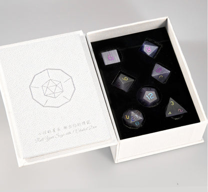 Violet Orchid Cat’s Eye Plated 7-Piece Polyhedral Dice Set