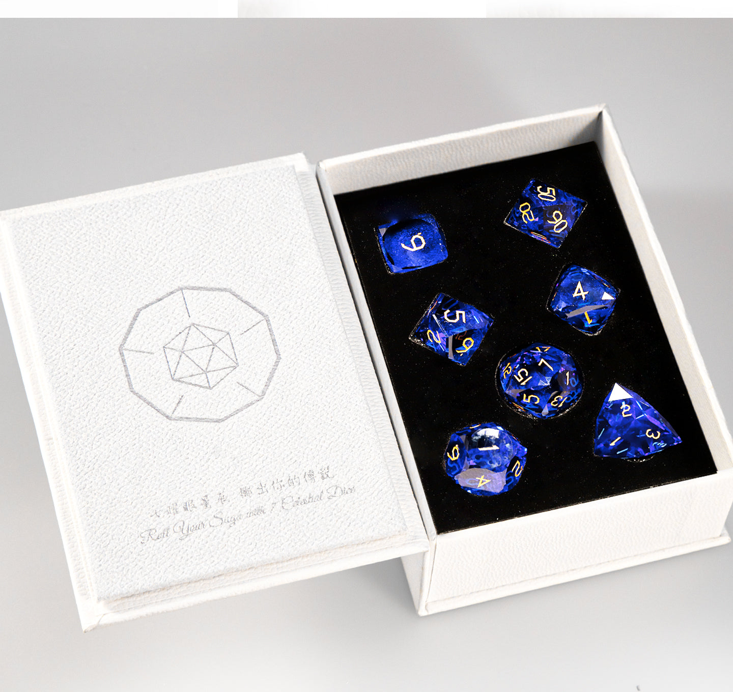 Royal Blue Crystal Diamond-Cut 7-Piece Dice Set