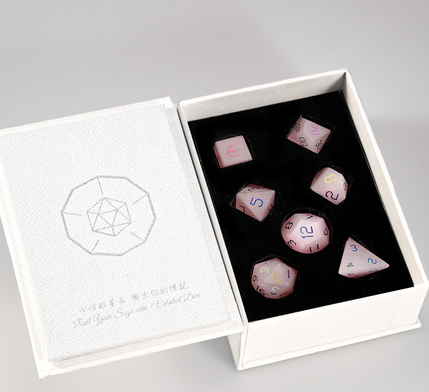 Pink Cat’s Eye Plated 7-Piece Polyhedral Dice Set